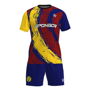 Conjunto de Camiseta de Fútbol Unisex Personalizada, Manga Corta, Cuello en V, 100% Poliéster, Negro con Rayas Rojas, Impresión por Sublimación, Absorbe la Humedad - Product Image 3