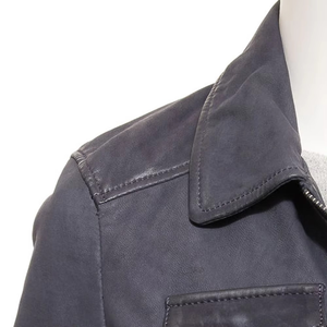 Blouson bomber en cuir PU bleu foncé pour femme, fermeture éclair intégrale, col rabattable, coupe-vent, style automne - Product Image 5