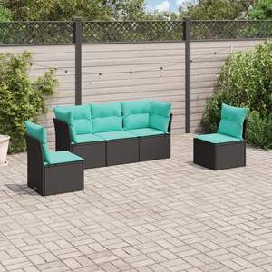 Ensemble de canapés de jardin modulaires en rotin PE noir 5 pièces, meubles de patio - Product Image 1