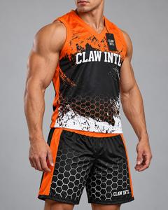 Ensemble d'uniformes de basket-ball pour hommes, orange et noir, impression par sublimation, polyester respirant, unisexe adulte - Product Image 2