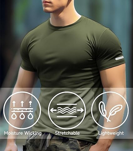 T-shirt pour homme à manches courtes, col rond, coupe ajustée, vert olive, respirant, extensible, léger, jersey écologique, couleur unie - Product Image 6