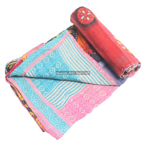 Vintage Indian Kantha <b>Quilts</b> Reversible Patchwork Blanket Lot Indian Reversible Hand Stitched Heavy <b>Throw</b> Old Sari Blanket Patch - Product Image 5
