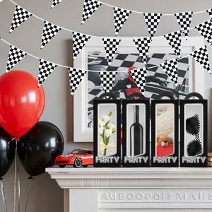 Set de Decoración para Fiesta de Carreras de 48 Piezas, 24 Banderas a Cuadros, 12 Cajas de Regalo con Temática de Carreras, Asa de Plástico Negra y Blanca - Product Image 3