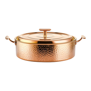 Premium Handmade Hammered Pure Copper Hot <b>Pot</b> With <b>Lid</b> and Brass Handles Traditional Chinese Chafing Dish For Restaurant Kitchen - Product Image 4