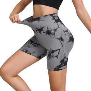 Venta al por mayor Tie Dyed Seamless Fitness Pants Unisex Mujeres de cintura alta y levantamiento de cadera Deportes Tight Short Sexy Peach Yoga Shorts - Product Image 1