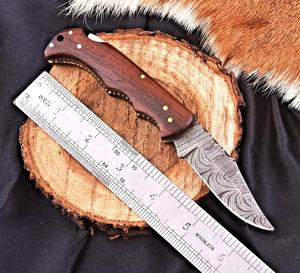 Nordic Forge Industrial Grade Damascus Steel Folding Blade Knife Rosewood Handle Leather Sheath Pocket EDC Hunting Camping Knife - Product Image 4