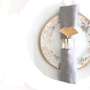 Factory Luxury Ginkgo Flower Design Brass Gold Wedding Banquet Napkin <b>Ring</b> for Restaurant Western Design - Product Image 1