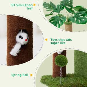 Arbre à chat multifonctionnel 2-en-1 pour chats d'intérieur, avec griffoir confortable, trou pour souris, balle en peluche et grand hamac - Product Image 6