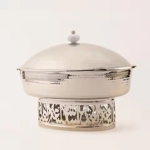 Chaffing <b>Dish</b> Wooden Base Inlay Arch Design Silver Hammered Dome <b>Lid</b> Food Warmer Home Hotel Serving Chaffing <b>Dish</b> - Product Image 5