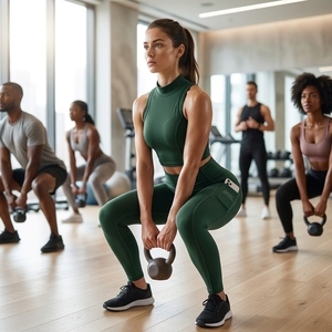 Conjunto de Yoga para Mujer, Top Corto de Cuello Alto Verde Oscuro, Leggings de Cintura Alta con Bolsillos, Ropa Deportiva de Dos Piezas para Gimnasio y Entrenamiento - Product Image 4