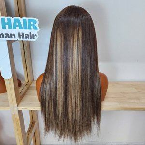 Peluca de Cabello Humano Rubio con Reflejos Modernos, Peluca Lisa con Frente de Encaje y Reflejos, Pelucas de Cabello Humano con Reflejos - Product Image 4