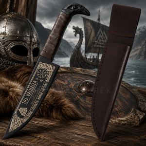 Cuchillo de Caza Vikingo Medieval de Venta Caliente, Forjado a Mano con Mango Envuelto en Cuero para Camping, Grado DIY, OEM Personalizable - Product Image 1