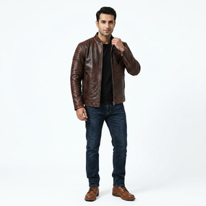 Custom Men's Slim Fit Varsity <b>Jacket</b> New Fashion Premium Quality 100% Original Warm Breathable Cow <b>Leather</b> with Stand Collar - Product Image 1