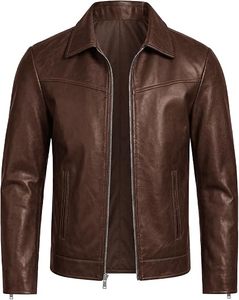 <b>Men's</b> <b>Brown</b> Leather <b>Jacket</b> Hooded Collar Zipper Closure Casual Autumn Outerwear Windproof Waterproof Breathable Eco-Friendly - Product Image 2
