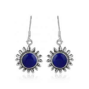 Wholesale Natural Lapis Lazuli Sunflower <b>Dangle</b> <b>Earrings</b> Silver Plated Boho Gemstone Drop <b>Earrings</b> Women Fashion Jewelry Trendy - Product Image 1