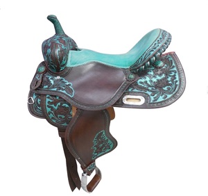 Selle de cheval Western en cuir véritable sur mesure pour le barrel racing avec arceau en fibre de verre 15" 16" 17" – Équipement équestre - Product Image 1