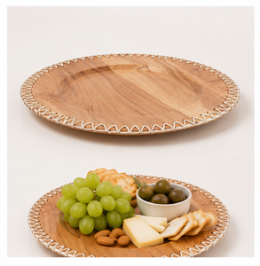 Elegant Round Wooden Charger <b>Plate</b> with Rustic Stitched Edge Wood Under <b>Plate</b> for Farmhouse Wedding and Luxury Home Dining <b>Decor</b> - Product Image 4