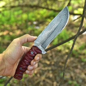 Hand Forged Damascus Steel Bushcraft Knife Micarta Handle Full Tang Bowie Knife with <b>Leather</b> Sheath Custom OEM/ODM Support - Product Image 1