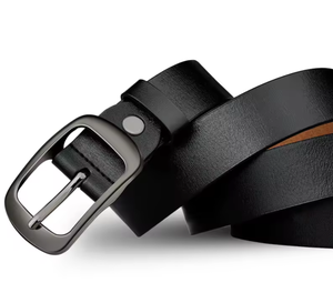 Ceinture Formelle Homme en Cuir Véritable Noir Uni, Boucle Ardillon en Acier, Moulage Rectangulaire Monobloc, Conception Durable - Product Image 4