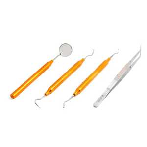 Kit de Examen Dental Premium de 4 Piezas, Espejo de Acero Inoxidable, Explorador, Pinzas, Juego de Instrumentos Dentales de Diagnóstico Básico, CE Salaar - Product Image 1