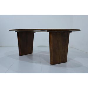 Table à manger ovale moderne de style mid-century en bois de noyer et de mangue, avec plateau double courbé et piétement sur piédestal en bois, pour la maison et l'hôtel - Product Image 6