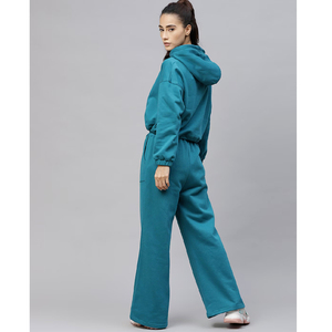 Ensemble de survêtement personnalisé pour femme, vert sarcelle, avec sweat à capuche et pantalon de survêtement à jambes larges, coupe décontractée, deux pièces, style streetwear, fournisseur de marques privées - Product Image 2