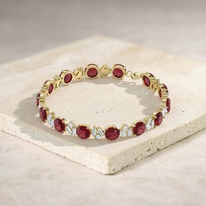 Lab Grown Ruby <b>Charm</b> Bracelet in 925 Sterling <b>Silver</b> Gold Plated Luxury Red Gemstone July Birthstone Jewelry for Party Occasions - Product Image 2