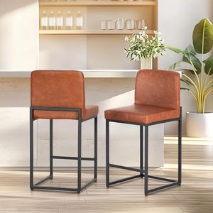 <b>Bar</b> <b>Stools</b> Set of <b>2</b> with Backrest, PU Leather Counter Height <b>Bar</b> Chairs with Footrest, Metal Frame for Kitchen Island Home <b>Bars</b> - Product Image 6