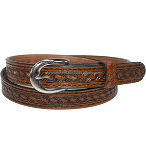 Nuevo Stock, diseño de tejido de cesta tallado a mano, cinturón de herramientas de cuero occidental para hombres en relieve para jeans o pantalones - Product Image 1