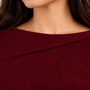 Suéter de Punto Color Vino Tinto para Mujer, Elegante, con Detalle de Botones Dorados en el Hombro, Cuello Asimétrico, Manga Larga, Informal, para Invierno - Product Image 5