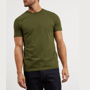 T-shirt homme vert olive en coton à manches courtes, coupe classique, col rond, couleur unie, maille jersey respirante, 240g, design vierge - Product Image 1
