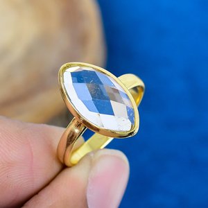 Handmade Natural <b>Crystal</b> Marquise Shape Gemstone <b>Ring</b> 18k Gold Micron 925 Sterling Silver - Product Image 1