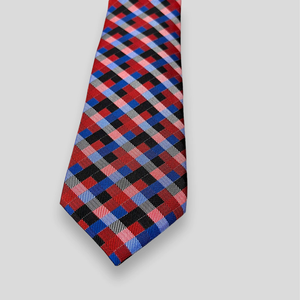 Corbata de Seda a Cuadros Roja y Azul Rey para Hombre |   Corbata de Diseño Tejida de Primera Calidad |   Accesorios de Lujo para Bodas y Eventos Formales de Negocios - Product Image 2