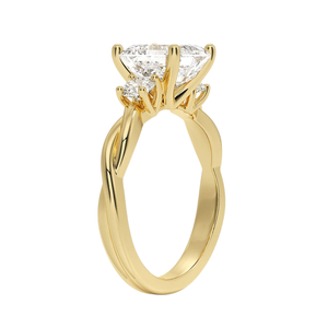 Anillo de oro con diamante cultivado en laboratorio, corte Asscher, estilo de compromiso de tres piedras en oro de 14K y 18K, banda retorcida, anillo nupcial para mujer - Product Image 2