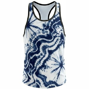Tie Dyed <b>Mens</b> Tank Top Blue <b>White</b> Casual Breathable Sleeveless O-Neck Knitted Polyester Sport Wear Gym Training Tank Top <b>Vest</b> - Product Image 1