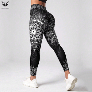 2026 High Waist Full Length Mandala Print Yoga Leggings With Elastic Waist And Four-Way Stretch Spandex Polyester Material - Product Image 2