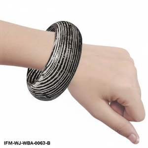 Handmade Antique Wooden <b>Bangle</b> Rustic Black and <b>Silver</b> Striped Statement Cuff Ethically Sourced Boho Tribal Jewelry <b>for</b> <b>Women</b> - Product Image 6
