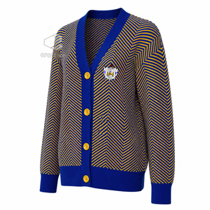 เสื้อคาร์ดิแกนปักตราสัญลักษณ์ Sigma Gamma Rho Sorority สำหรับผู้หญิง กระดุมหน้า คอวี ผ้าถัก แบรนด์ Greek Life Apparel - Product Image 2