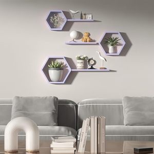 Étagères murales flottantes en bois pour salon, ensemble de 6 étagères hexagonales pour photos, plantes et décoration murale en nid d'abeille - Product Image 3