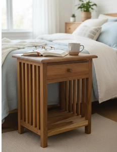 Table de chevet élégante de style français provincial en acajou, sculptée à la main, avec 2 tiroirs, table de nuit moderne simple, convertible, meubles pour la maison - Product Image 1