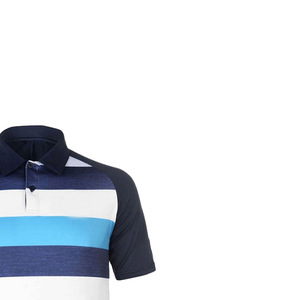 Polo rayé à blocs de couleur pour homme, manches courtes, tricoté, décontracté, coupe classique, bleu, blanc, bleu clair - Product Image 3