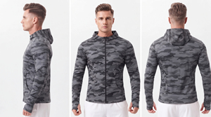 Haut de sport zippé intégral coupe ajustée imprimé camouflage avec passe-pouce, 100 % polyester tricoté, pour le yoga et l'entraînement - Product Image 5