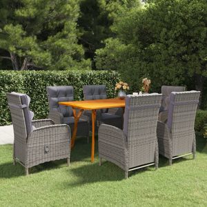 Ensemble de salle à manger 7 pièces en bois d'acacia massif gris et acier avec polyrotin pour usage extérieur dans le jardin - Product Image 1