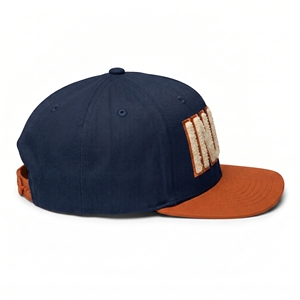 INJAE Embroidery Logo Custom Vintage Solid <b>Navy</b> Orange Chenille Letter Five Panel Flat Brim Snapback <b>Hat</b> 100% Cotton Streetwear - Product Image 4