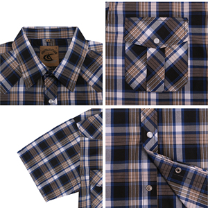 เสื้อเชิ้ตคาวบอยแขนสั้น OEM 2026 สำหรับผู้ชาย กระดุมมุก ลายสก็อต มีกระเป๋าสองช่อง - Product Image 3