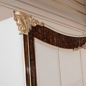 High End French Classic Solid Wood <b>Wardrobe</b> Six Doors Ivory Walnut Gold Accent Carving Closet Luxury Bedroom Furniture Design - Product Image 4