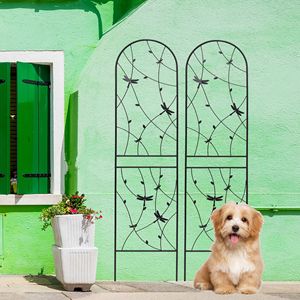 Lot de 2 treillis de jardin en métal antirouille 220 cm x 50 cm, motif libellule noire, support extérieur pour plantes grimpantes - Product Image 3