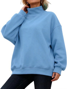 Pull-over professionnel de haute qualité pour femme, en polaire épaisse, écologique, col montant, coupe oversize, motif uni, logo sur le devant - Product Image 3