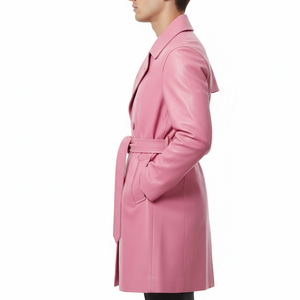 Gabardina Unisex de Cuero Genuino, Larga, para Invierno, con Doble Abotonadura y Cinturón en la Cintura, Estilo Elegante y Entallado - Product Image 3