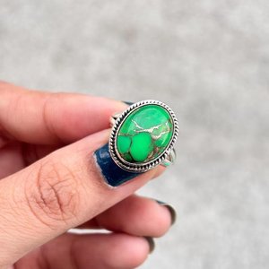 Handmade Green Copper Turquoise Oval <b>Ring</b> 925 Sterling <b>Silver</b> <b>Boho</b> Gemstone Jewelry for Women - Product Image 6